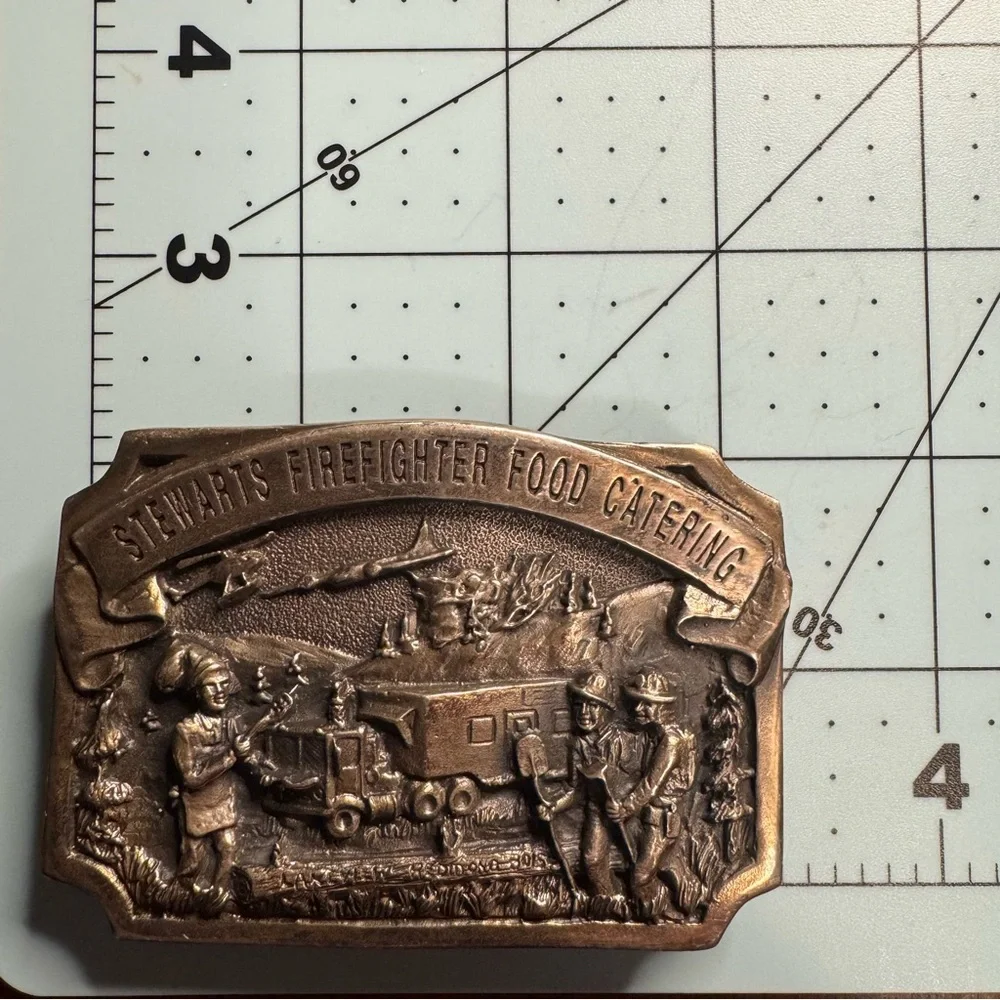 Sterling Silver Stewarts Firefighters Food Catering 1990 Western Heritage Buckle